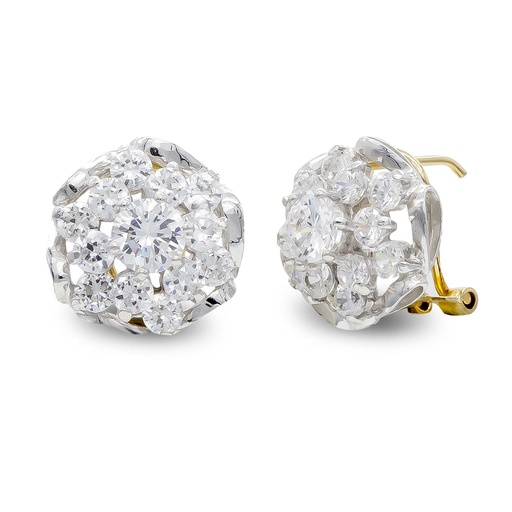 [P7206-1] 18K PENDIENTES ORO BICOLOR CUAJO CIRCONITAS Y RAMAS 13X13 MM