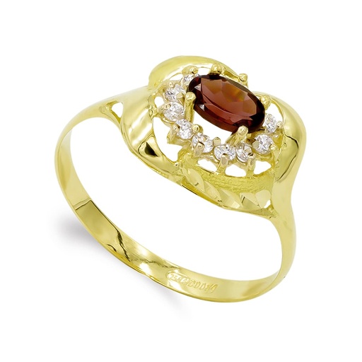 [P7207-2] 18K SORTIJA ORO AMARILLO GRANATES Y CIRCONITAS