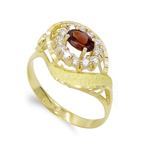 [P7208-2] 18K SORTIJA ORO AMARILLO GRANATES CON CIRCONITAS