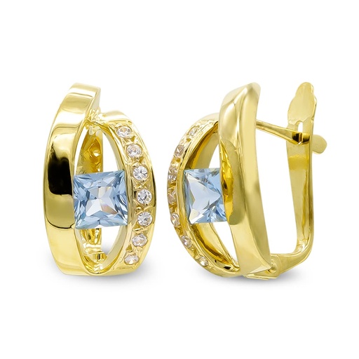 [P7218-1] 18K PENDIENTES ORO AMARILLO PIEDRA AZUL Y CIRCONITAS