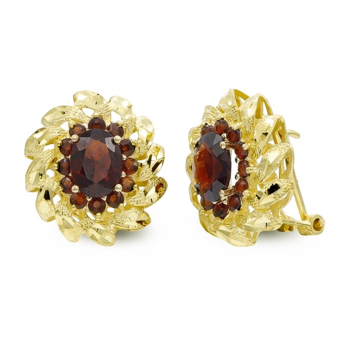 [P7315-1] 18K PENDIENTES ORO AMARILLO Y PIEDRA OVAL CON CIRCONITAS Y HOJAS