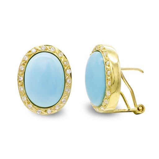 [P7345-1T] 18K PENDIENTES ORO AMARILLO TURQUESA FINA 14X10 MM CIRCONITAS