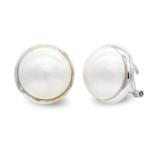 [P7352-1] 18K PENDIENTES ORO BLANCO Y PERLA JAPONESA CON CERCO LISO 14-16 MM