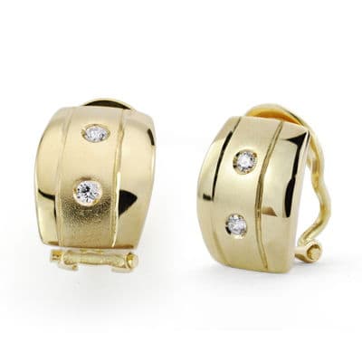 [P7428-1] 18K PENDIENTES ORO AMARILLO CIRCONITAS OMEGA 13X9 MM
