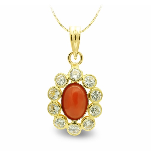 [P7438-5] 18K COLGANTE ORO AMARILLO CORAL OVAL CON CIRCONITAS