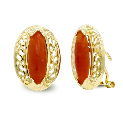 [P7487-1C] 18K PENDIENTES ORO AMARILLO CORAL FINO 26X6 MM OMEGA