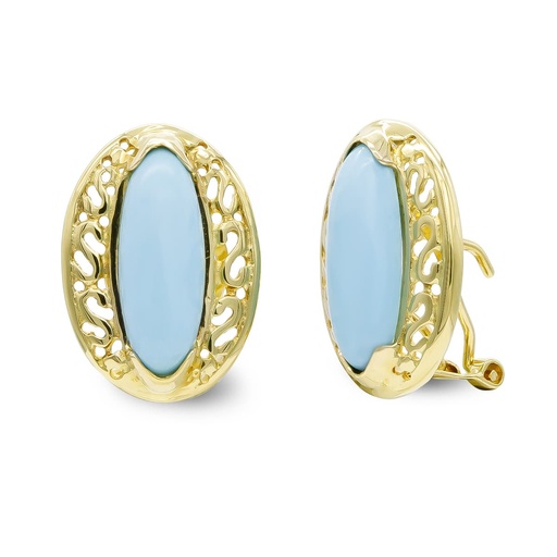 [P7487-1T] 18K PENDIENTES ORO AMARILLO TURQUESA FINA 26X6 MM OMEGA