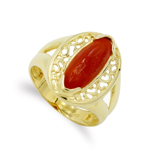 [P7487-2C] 18K SORTIJA ORO AMARILLO CORAL FINO 26X6 MM