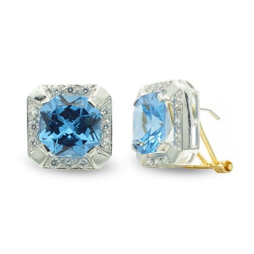 [P7491-1] 18K PENDIENTES ORO BICOLOR CUADRADO CON CIRCONITAS