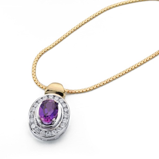 [P7492-3] 18K COLGANTE ORO BICOLOR OVAL CON CIRCONITAS Y PIEDRA AMATISTA