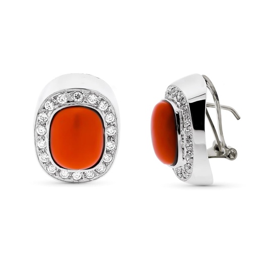 [P7504-1] 18K PENDIENTES ORO BLANCO Y CORAL FINO CON CIRCONITAS