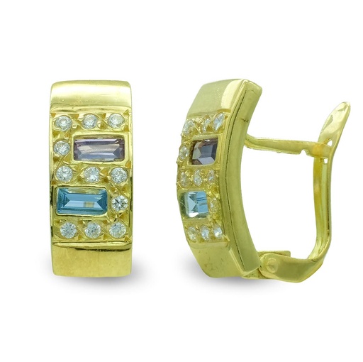 [P7538-1] 18K PENDIENTES ORO AMARILLO RECTANGULAR CON CIRCONITAS