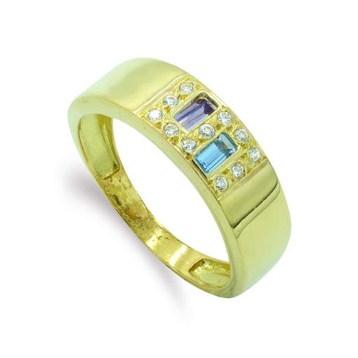 [P7538-2] 18K SORTIJA ORO AMARILLO RECTANGULAR CON CIRCONITAS