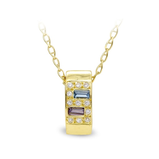 [P7538-3] 18K GARGANTILLA ORO AMARILLO CON DOS PIEDRAS COLOR RECTANGULARES