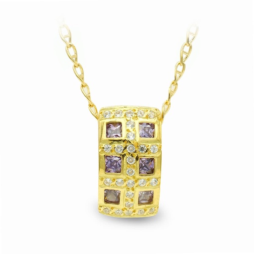 [P7539-3] 18K GARGANTILLA ORO AMARILLO CUADRA CON CIRCONITAS