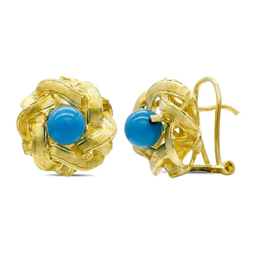 [P7557-1] 18K PENDIENTES ORO AMARILLO RAMAS Y TURQUESA