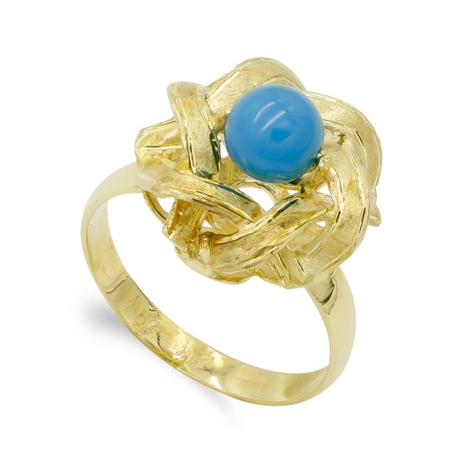 [P7557-2] 18K SORTIJA ORO AMARILLO RAMAS Y TURQUESA