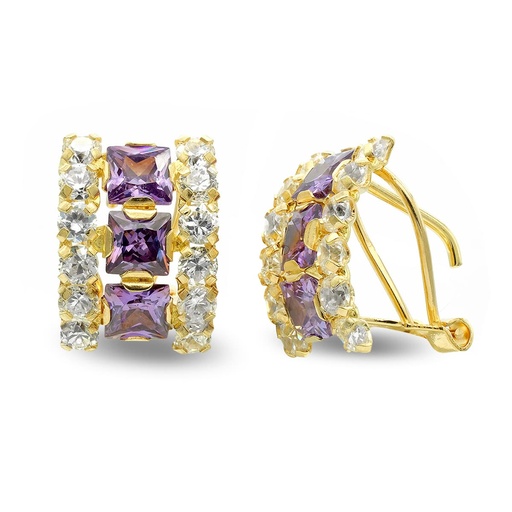 [P7588-1] 18K PENDIENTES ORO AMARILLO CUADRO CON CIRCONITA