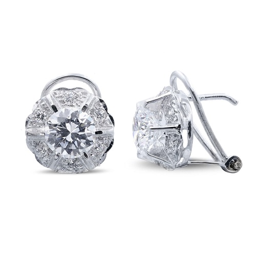 [P7591-1] 18K PENDIENTES ORO BLANCO CON CIRCONITAS EN GARRAS CIERRE OMEGA