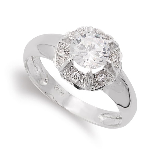 [P7591-2] 18K SORTIJA ORO BLANCO CON CIRCONITA Y GARRAS
