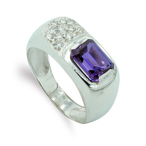 [P7601-2AT] 18K SORTIJA ORO BLANCO AMATISTA 8X6 MM Y CIRCONITAS