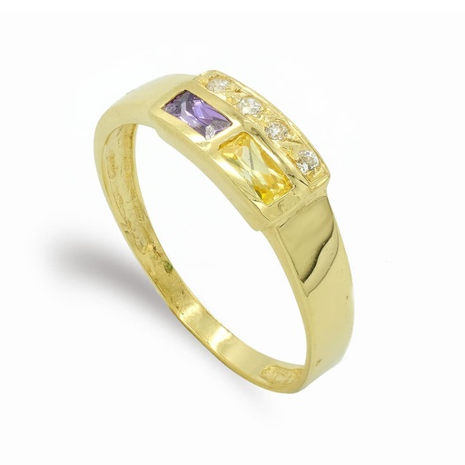 [P7616-2] 18K SORTIJA ORO AMARILLO RECTANGULAR CON CIRCONITAS