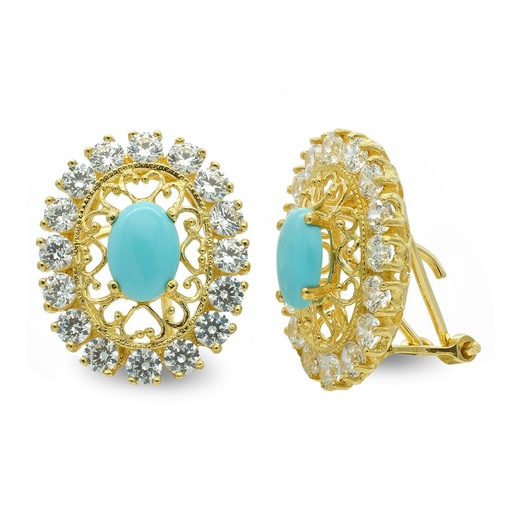 [P7617-1] 18K PENDIENTES ORO AMARILLO TURQUESA FILIGRANA