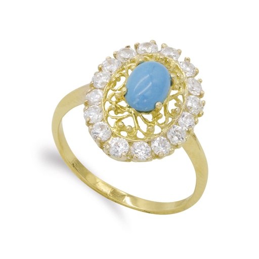 [P7617-2] 18K SORTIJA ORO AMARILLO TURQUESA FILIGRANA