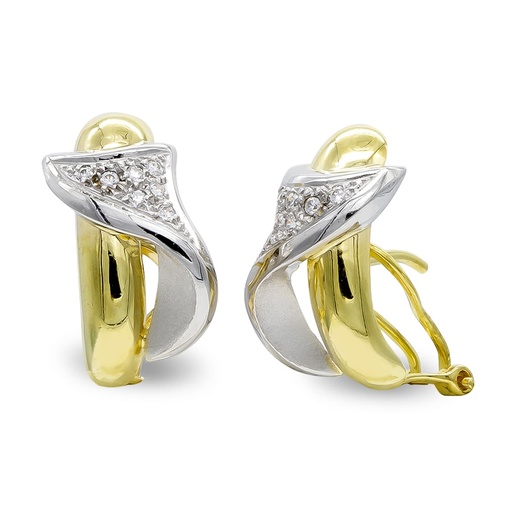 [P7624-1] 18K PENDIENTES ORO BICOLOR MATE Y BRILLO CON CIRCONITAS CIERRE OMEGA