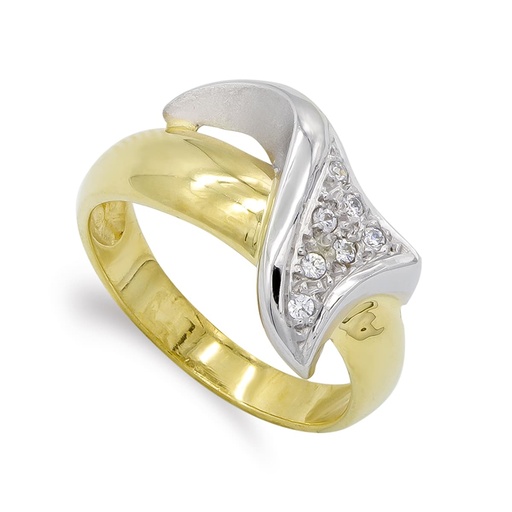[P7624-2] 18K SORTIJA ORO BICOLOR MATE Y BRILLO CON CIRCONITAS