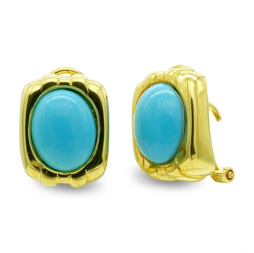 [P7628-1] 18K PENDIENTES ORO AMARILLO TURQUESA OVAL