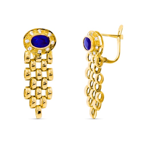 [P7722-PZA] 18K PENDIENTES ORO AMARILLO PANTER Y PIEDRA ZAFIRO 6X4 MM
