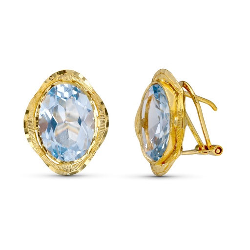 [P7828-P] 18K PENDIENTES ORO AMARILLO AGUAMARINA  OVAL 14X10 MM OMEGA