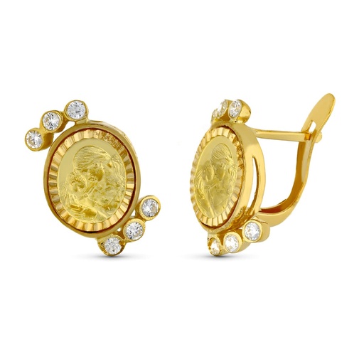 [P7859-P] 18K PENDIENTES ORO AMARILLO MADRE Y CIRCONITAS 15X14 MM CIERRE CATALAN