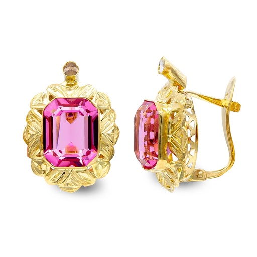 [P7934-PRS] 18K PENDIENTES ORO AMARILLO PIEDRA ROSA 10X8 MM CIRCONITA