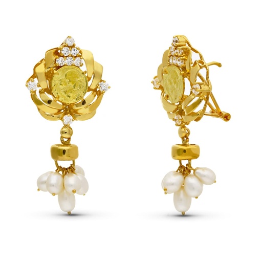 [P8063] 18K PENDIENTES ORO AMARILLO MADRE PERLA 38X19 MM