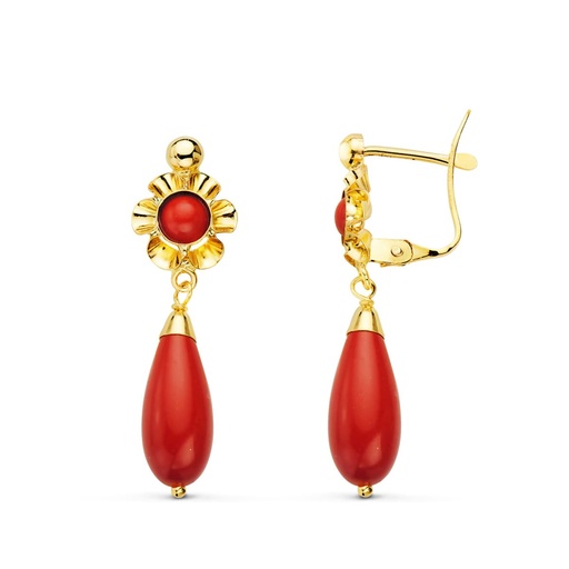 [P8122-C] 18K PENDIENTES ORO AMARILLO CUBANITAS CORAL  30X9 MM CIERRE CATALAN