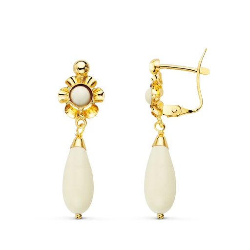 [P8122-M] 18K PENDIENTES ORO AMARILLO CUBANITAS BLANCAS. 30X9 MM CIERRE CATALAN