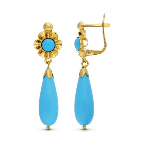 [P8122-T] 18K PENDIENTES ORO AMARILLO LAGRIMA TURQUESA