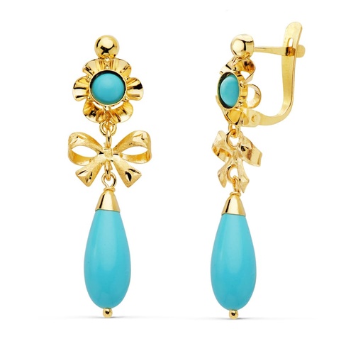 [P8123-T] 18K PENDIENTES LAZO TURQUESA 33X10 MM