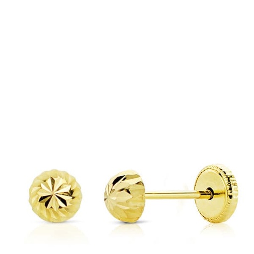 [P8155] 18K PENDIENTES ORO AMARILLO MEDIA BOLA TALLADA 4 MM