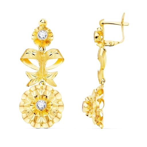 [P8402] 18K PENDIENTES ORO AMARILLO CUBANAS CON CIRCONITAS 40X14 MM