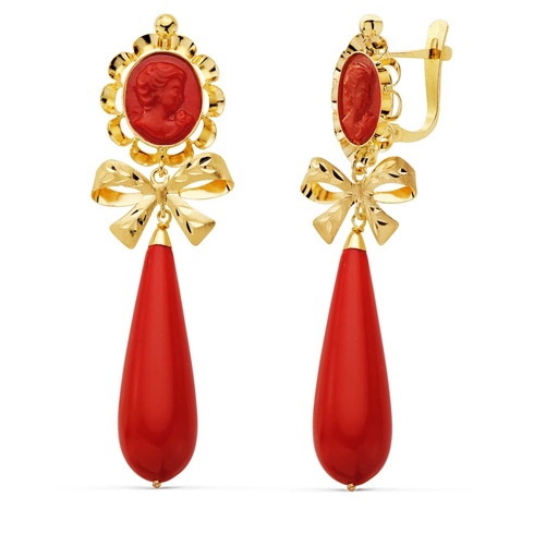 [P8447-C] 18K PENDIENTES CAMAFEO LAZO CORALINA 62X18 MM