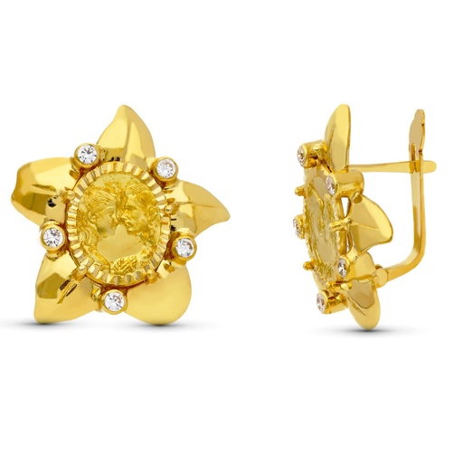 [P8483] 18K PENDIENTES ORO AMARILLO MADRE MONEDA 18X18 MM