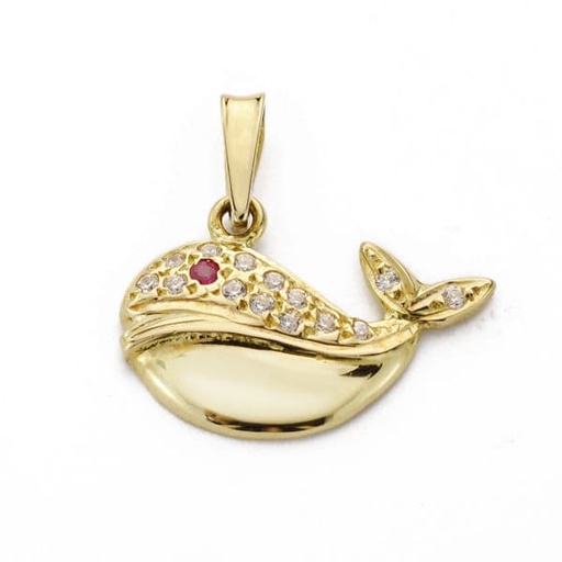 [P8577] 18K COLGANTE BALLENA CIRCONITAS 13X19 MM