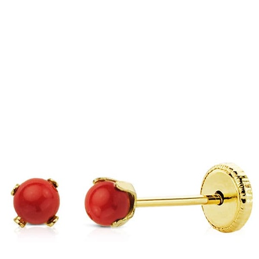 [P8695-C] 18K PENDIENTES ORO AMARILLO CORAL  3X3 MM 4 PATILLAS