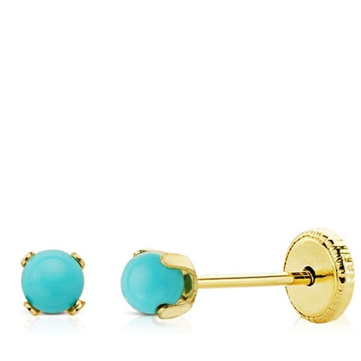 [P8695-T] 18K PENDIENTES ORO AMARILLO ROSCA TURQUESA PATILLAS 3 MM ROSCA