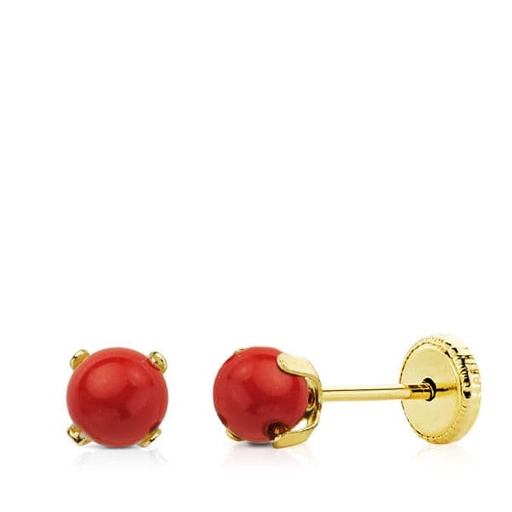 [P8696-C] 18K PENDIENTES ORO AMARILLO CORAL  4X4 MM ROSCA