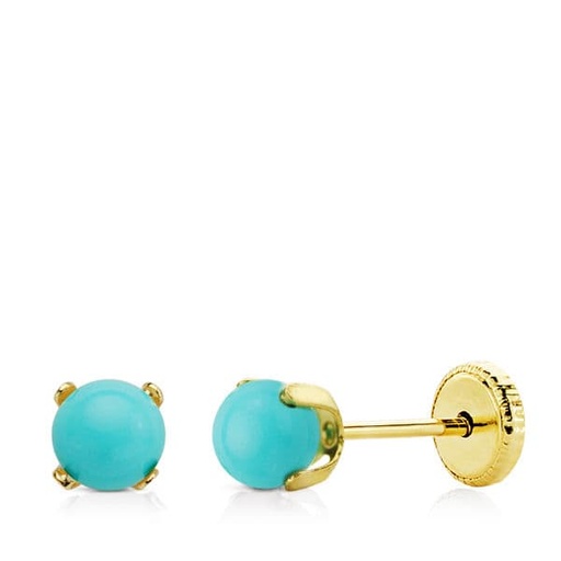 [P8696-T] 18K PENDIENTES ORO AMARILLO TURQUESA 4X4 MM ROSCA