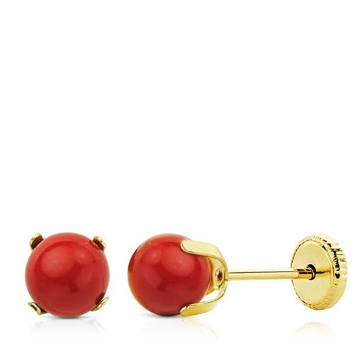 [P8697-C] 18K PENDIENTES ORO AMARILLO GARRAS CORAL  5X5 MM